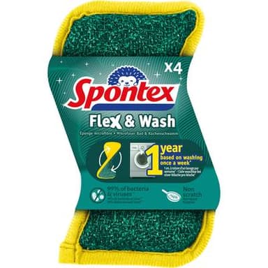 Spontex Eponge Microfibre Flex & Wash, 4 éponges