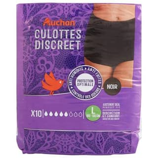Auchan Culottes discreet anti-fuites protection optimale noir taille L, 10 culottes
