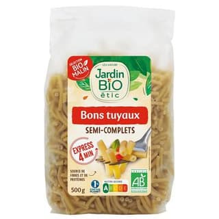 Jardin Bio Etic Pâtes Bons Tuyaux semi-complets Cuisson Express Bio, 500g