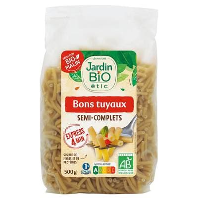 Jardin Bio Etic Pâtes Bons Tuyaux semi-complets Cuisson Express Bio, 500g
