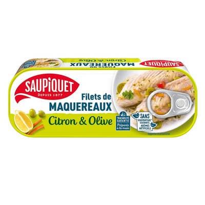 Saupiquet Filets de Maquereaux Marinés Citron et Olives en conserve, 176g