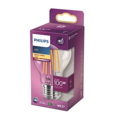 Philips Ampoule E27-10,5W LED Classique Transparente Blanc Chaud, E27  100W