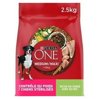 Purina - One Crroquettes Dinde Contrôle du Poids pour chien moyen et maxi stérilisés, 2,5kg