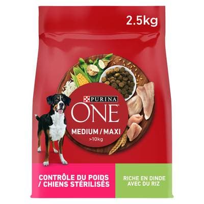 Purina - One Crroquettes Dinde Contrôle du Poids pour chien moyen et maxi stérilisés, 2,5kg