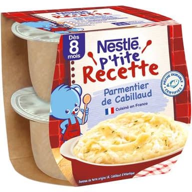 Nestlé - P'tite Recette Parmentier de Cabillaud Bol Bébé Dès 8 mois, 2x200g