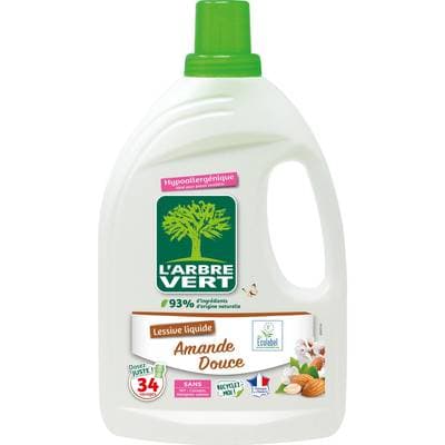 L'arbre Vert Lessive hypoallergénique Amande douce rechargeable, 1,53L