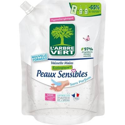 L'arbre Vert Liquide vaisselle Mains Peaux Sensibles recharge, 1L