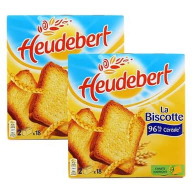 Heudebert Biscotte nature 96% céréales - 36 tranches, Lot de 2x290g