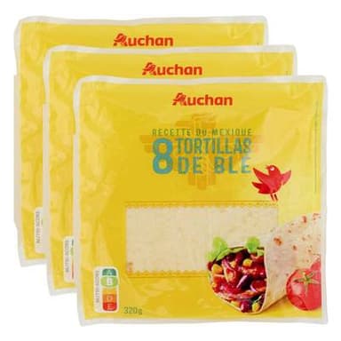 Auchan 8 Galettes Tortillas de blé, Lot de 3x320g