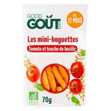 Good Goût Mini Baguettes à la Tomate et au Basilic Bio Bébé Dès 12 mois, 70g