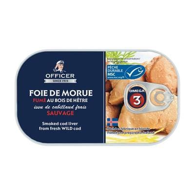 Officer Foie de morue MSC fumé au bois de hêtre, 120g