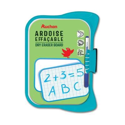 Auchan Ardoise effaçable à sec avec feutre et mini brosse, Dimensions 28x20cm