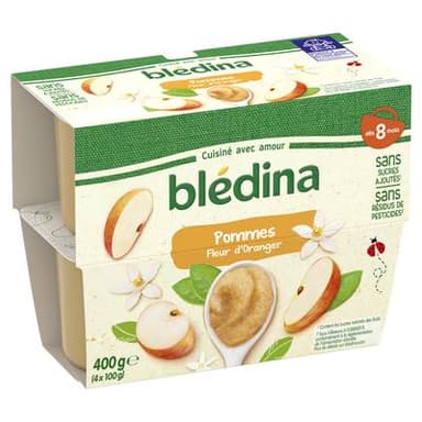 Blédina Pommes Fleur d'Oranger Coupelle Bébé Dès 8 mois, 4x100g