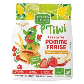 Le Moulin du Pivert Biscuit P'Tiwi carré Pomme Fraise Bio, 120g