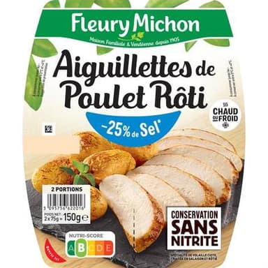 Fleury Michon Aiguillettes de Poulet Rôti Taux de Sel Réduit, 2x75g