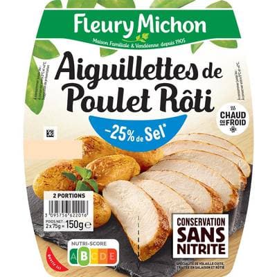 Fleury Michon Aiguillettes de Poulet Rôti Taux de Sel Réduit, 2x75g