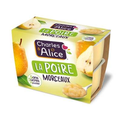 Charles et Alice Poire Morceaux Sans Sucre Ajouté, 4x95g