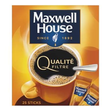 Maxwell House Café Soluble Qualité Filtre, 25 Sticks