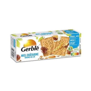 Gerblé Teneur Réduite 20 Biscuits Miel Châtaigne Graines de lin -46% de sucres en moins, 200g