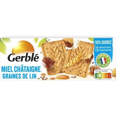 Gerblé Teneur Réduite 20 Biscuits Miel Châtaigne Graines de lin -46% de sucres en moins, 200g