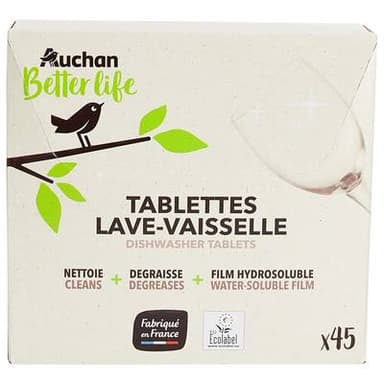 Auchan Better Life Tablettes lave-vaisselle Ecolabel, 45 tablettes