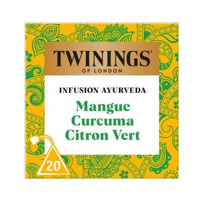 Twinings Infusion Ayurveda Mangue Curcuma et Citron Vert, 20 sachets