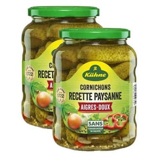 Kühne Cornichons aigres-doux recette paysanne, Lot de 2x360g