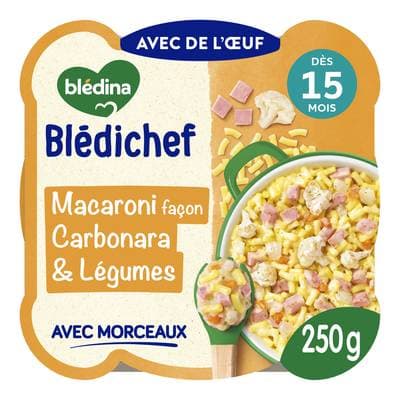 Blédina - Blédi'chef Macaroni façon Carbonara et Petits Légumes Assiette bébé dès 15 mois, 250g