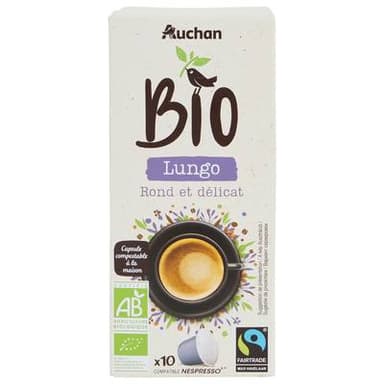 Auchan BIO Café en capsules Lungo Bio, 10 capsules