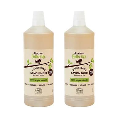 Auchan Better Life Savon noir liquide à l'huile de lin, Lot de 2x1L