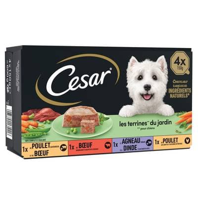César Barquettes Terrines du Jardin 4 variétés pour chien adulte, 4x150g