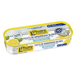 Phare d'Eckmuhl Filets de maquereaux blancs au citron bio et basilic bio, 50% moins de sel en conserve, 130g