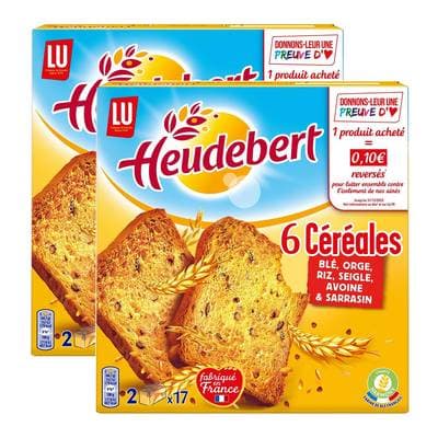 Heudebert Biscottes 6 céréales, 2x17 tranches, Lot de 2x300g