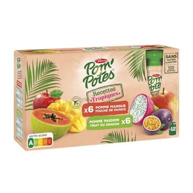 Pom Potes Compotes Recettes Tropiques pomme mangue papaye, 12x90g