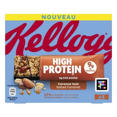 Kellogg's Barres de céréales protéinée au caramel salé x4, 140g