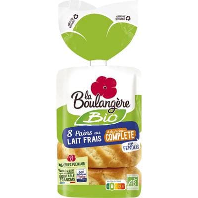 La Boulangère Pain au lait bio à la farine complète, 8 pièces - 280g