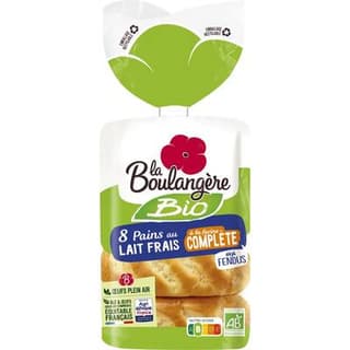 La Boulangère Pain au lait bio à la farine complète, 8 pièces - 280g