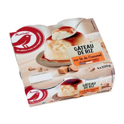 Auchan Gâteau de riz vanille sur lit de caramel, 4x100g