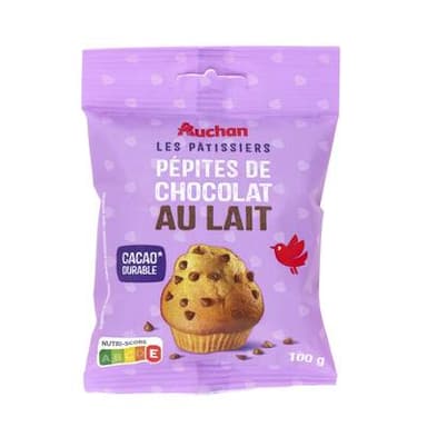 Auchan Pépites de chocolat au lait sachet refermable, 100g
