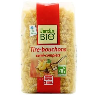 Jardin Bio Etic Pâtes Tire-bouchons semi complètes Cuisson Express Bio, 500g