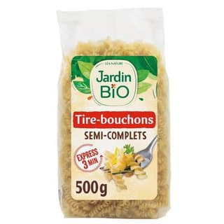 Jardin Bio Etic Pâtes Tire-bouchons semi complètes Cuisson Express Bio, 500g