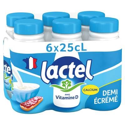 Lactel Lait demi-écrémé 1,5% mg vitamine D, 6x25cl