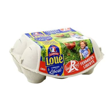Loué Oeufs fermiers Label Rouge, calibre moyen/gros, 6 oeufs