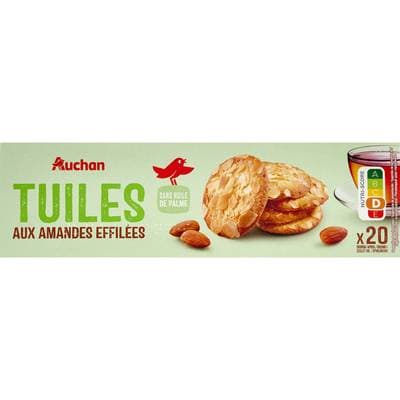 Auchan Tuiles aux amandes sans huile de palme, 100g