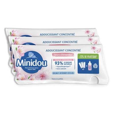 Minidou Adoucissant Concentré Fleurs D'amandier Hypoallergénique, 3 berlingots de 200 ml