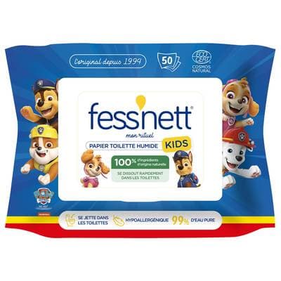 Fess'Nett Kids Lingette papier toilette humide pour enfant, 50 lingettes