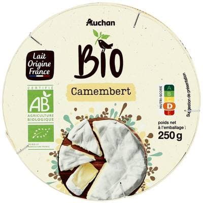 Auchan BIO Camembert moulé à la louche bio, 250g