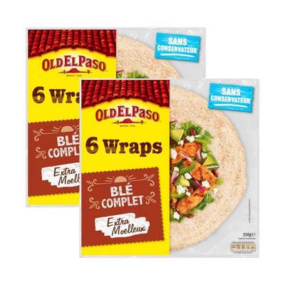 Old el Paso 6 galettes wraps de blé complet, Lot de 2x350g