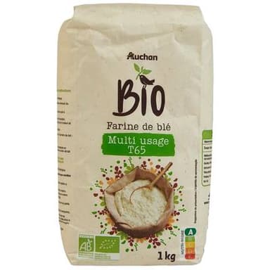 Auchan BIO Farine de blé multi usage T65 Bio, 1kg