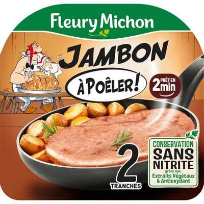 Fleury Michon Jambon à Poêler Conservation Sans Nitrites, 2 tranches - 160g